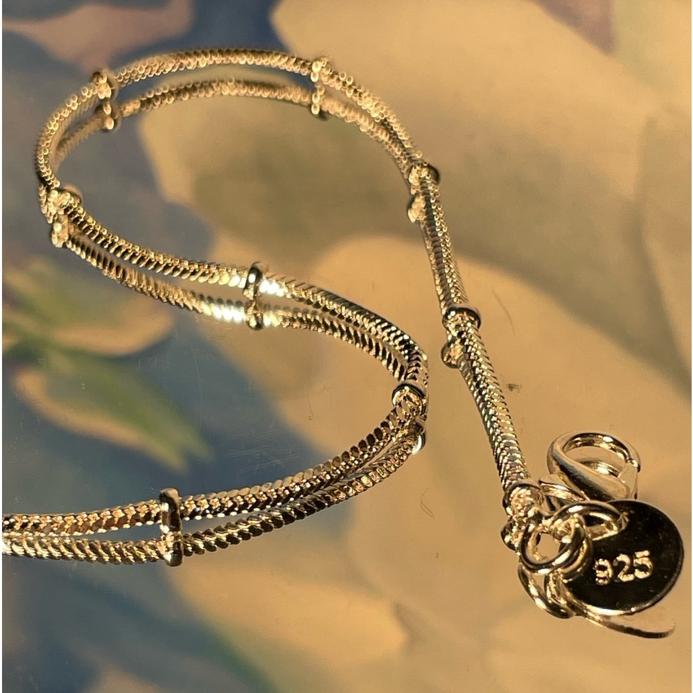 Margo Fine Stationary Beaded 925 Sterling Silver Snake Chain Minimalist Bracelet - Picture 10 of 10